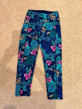 Lilly Pulitzer Navy Floral Tropical Print Leggings NWT